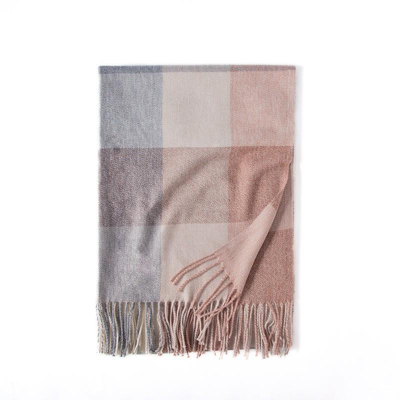 Soft Acrylic Plaid Scarf Women Winter Warm Shawl With Fringe Casual Chic Accessory
