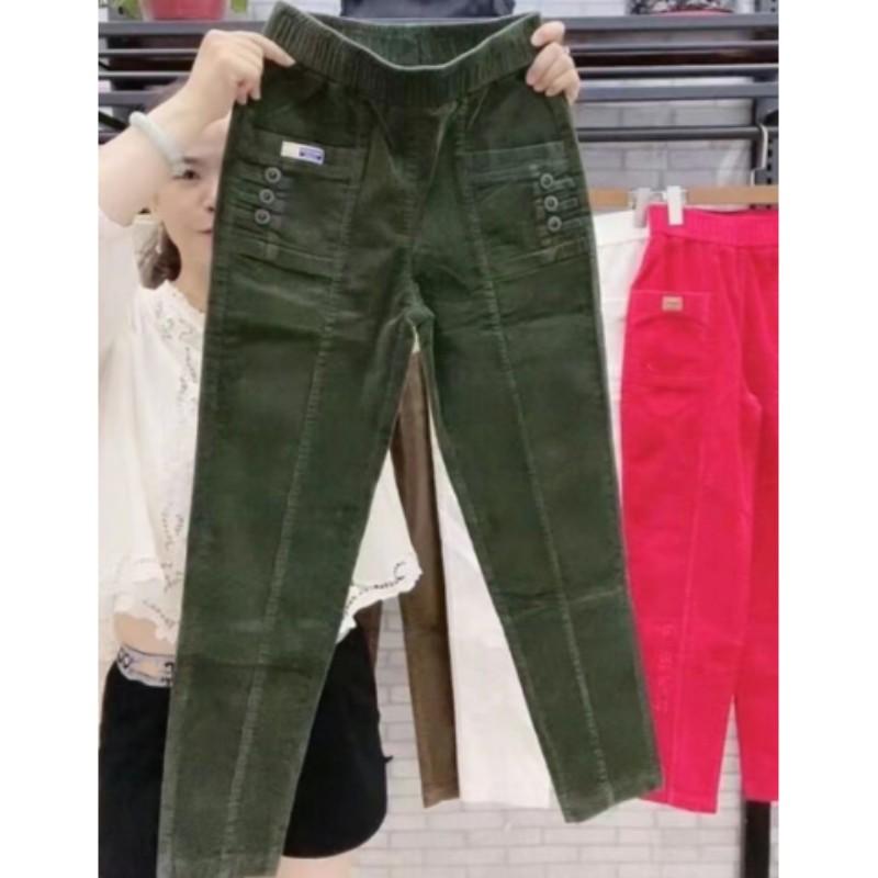 Women's Fall High-Waisted Slim-Fit Fleece-Lined Skinny Pants Corduroy Straight-Leg Harem Pants