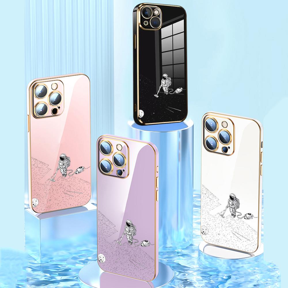 

N64 Space Moon Cute Cats art Позолоченный край Мягкий чехол из ТПУ для телефона iPhone 15 14 13 Pro Max 7 8 Xiaomi 13T Redmi Note 12S Противоударная задняя крышка