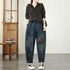 plus size Vintage floral embroidery high waist casual loose Women spring autumn jeans denim Harem Pants