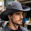 Chapeau de cowboy western UPF 50+ Respirant Ventilé Protection Solaire Large Bord Chapeau seau avec Cordon coupe-vent réglable Randonnée Camping Plein air Pêcheur