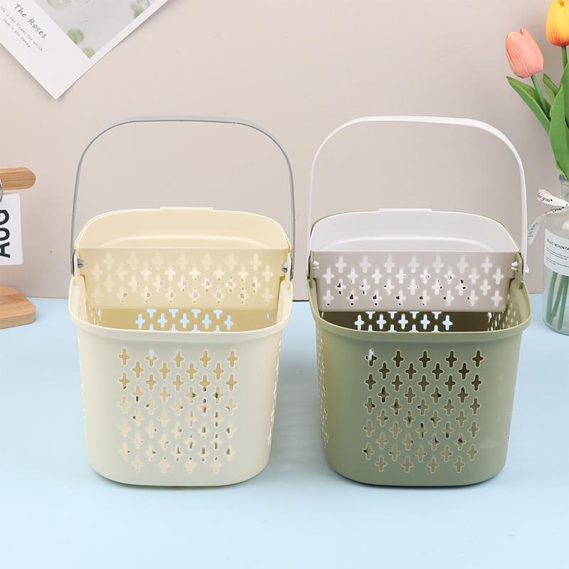 Cesto Organizer in Plastica con Manici Drenante Contenitore per Articoli da Toeletta Cesto Impilabile per Bagno Cucina Campeggio Palestra