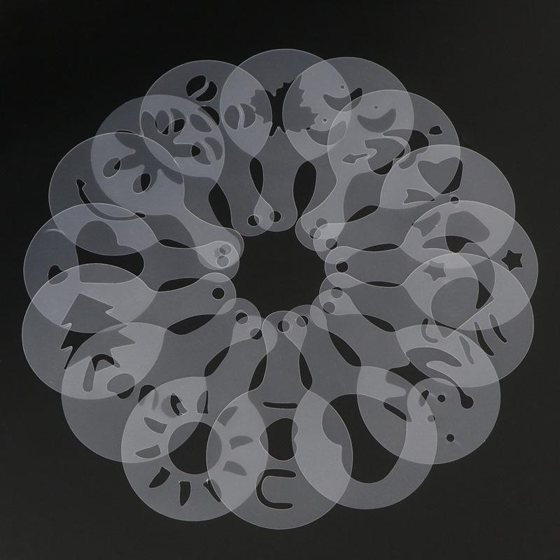 

16-Piece Thickened Coffee Stencil Set: Flower Pattern Plastic Latte Art Molds for Milk Foam (8.5cm)
