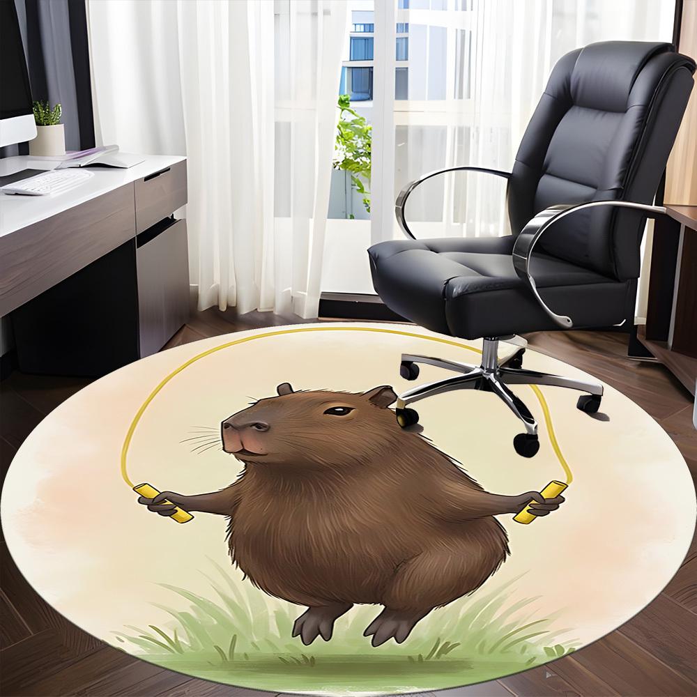 1pc Jumping Capybara Office Round Rug, Non-slip, Soft and Durable Office Rug for Interior Decoration, Perfect for Office,Decoration Yy260204059