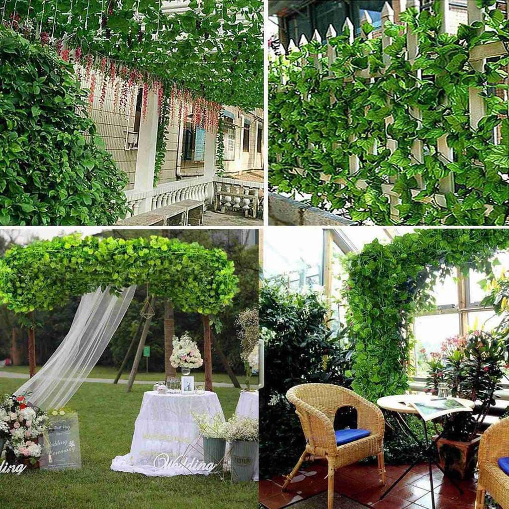 Good-24 Strands Artificial Fake Grape Vines Ivy Leaves With 6 Strings Grapes For Wedding Party Home Wall Decoration