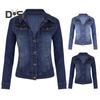 Damen Jeansjacke Retro Einreihig Slim Fit Umlegekragen Lange Ärmel Einfarbige Klappentaschen Damenmantel Pendler-Einkaufsjacke