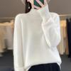 Women's Pure Wool Loose Knit Pullover - Long Sleeve, Half-High Collar, Solid Color Sweater Top