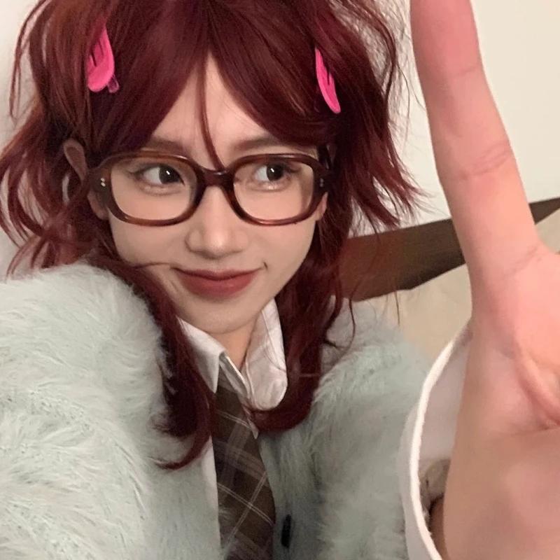 Fashion Square Oval Anti Blue Light Glasses Retro Black Red Thick Frame Plain Eyes Female Eye Protection