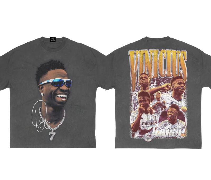 Summer Cotton T-shirt Men's Heavy Retro Tee Hip Hop Oversized Loose Short Sleeves T-shirt Vinicius Jr Print Y2k Short Sleeves