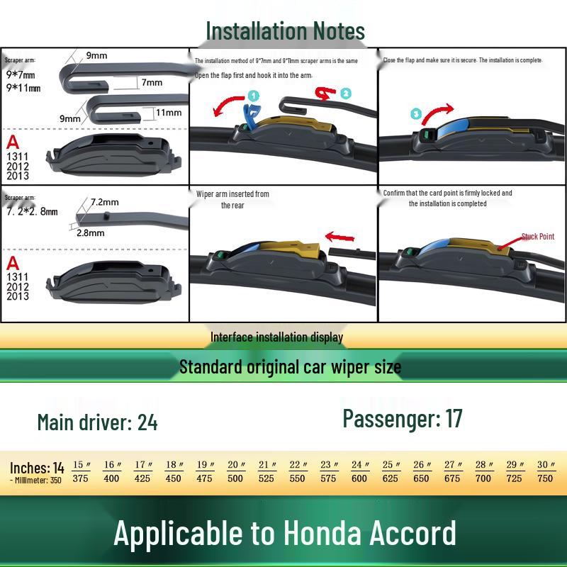 

Honda Accord 6th-11th Gen/EV Universal Frameless Silent Wiper Blade