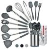 12Pcs Silicone Kitchenware Set Non Stick Stainless Steel Spatula Soup Spoon Kitchen Utensils Rotating Storage Bucket Eggbeater