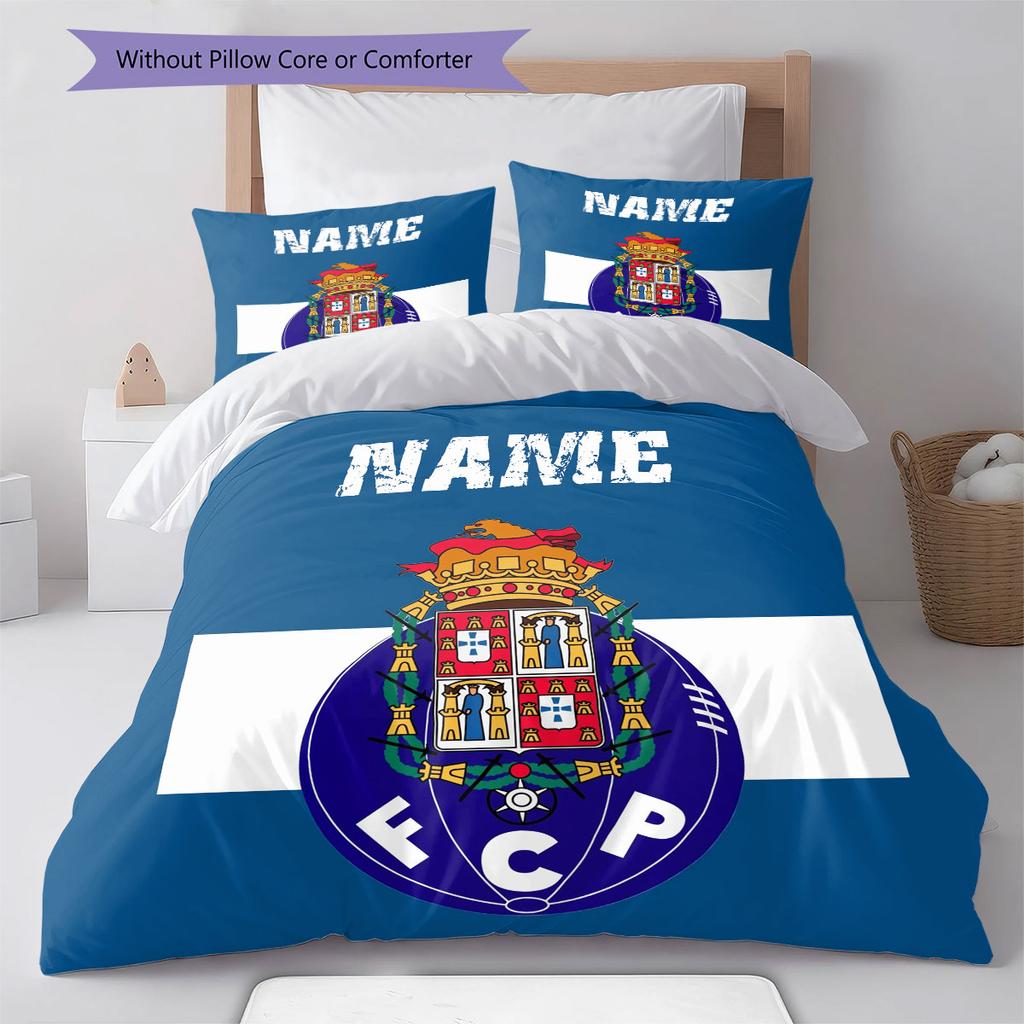 Custom Name,FC Porto Pattern Bedding Home Decoration Birthday Gift ( 1 Duvet Cover + 2 Pillowcase, Without Core),fan Merchandise.