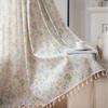 Modern Printed Cotton Curtain With Leaf Floral Tassel Trim Semi-Sheer Living Room Dining Kitchen Bay Window