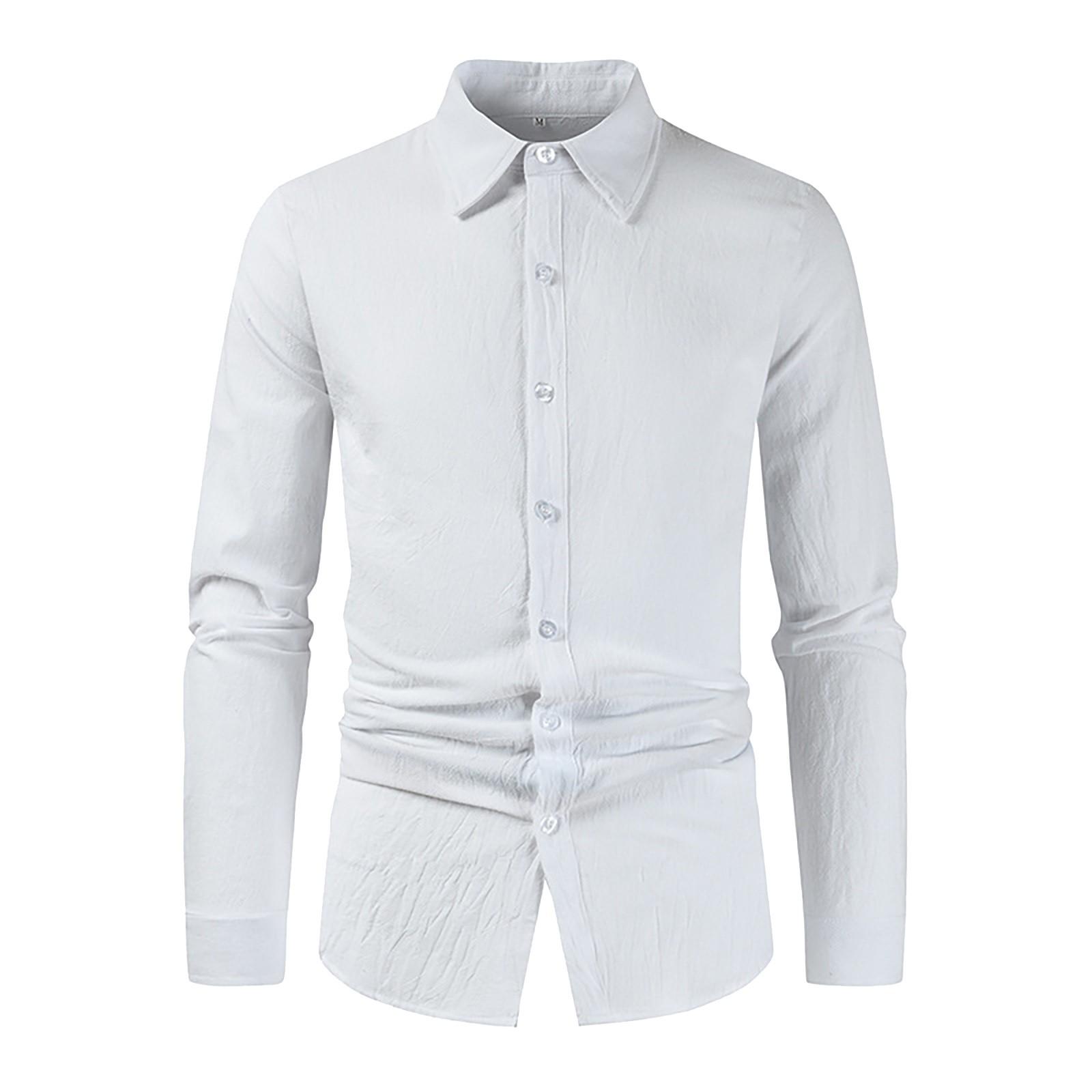 

Мужская свободная хлопково-льняная однотонная повседневная хлопково-льняная рубашка с лацканами с длинными рукавами XXL