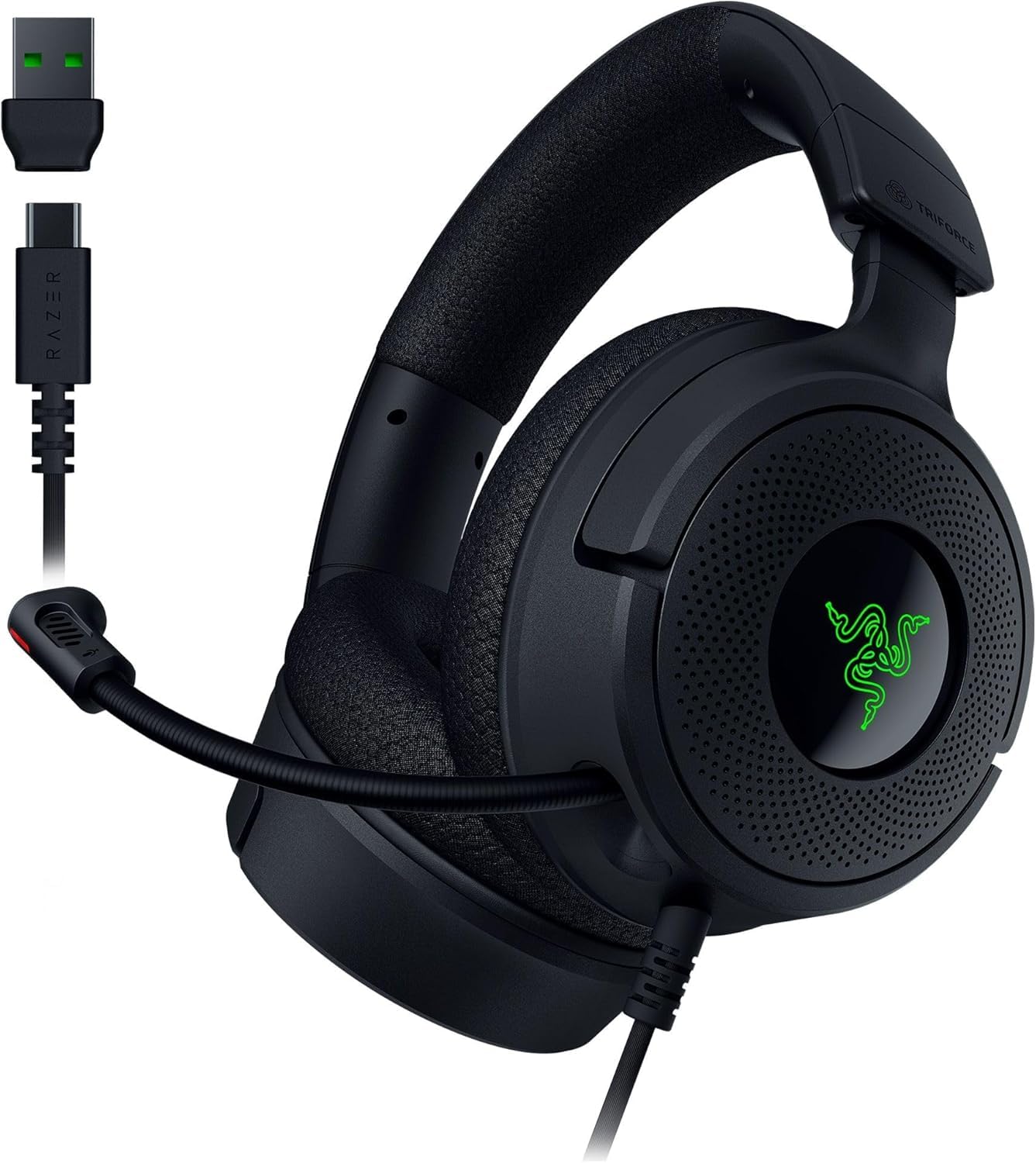

Razer Kraken V4 X Проводная игровая гарнитура Драйверы TriForce 40 мм для мощного и реалистичного звучания Выдвижной кардиоидный микрофон Razer HyperClear RGB Объемный звук Совместима с и чёрный
