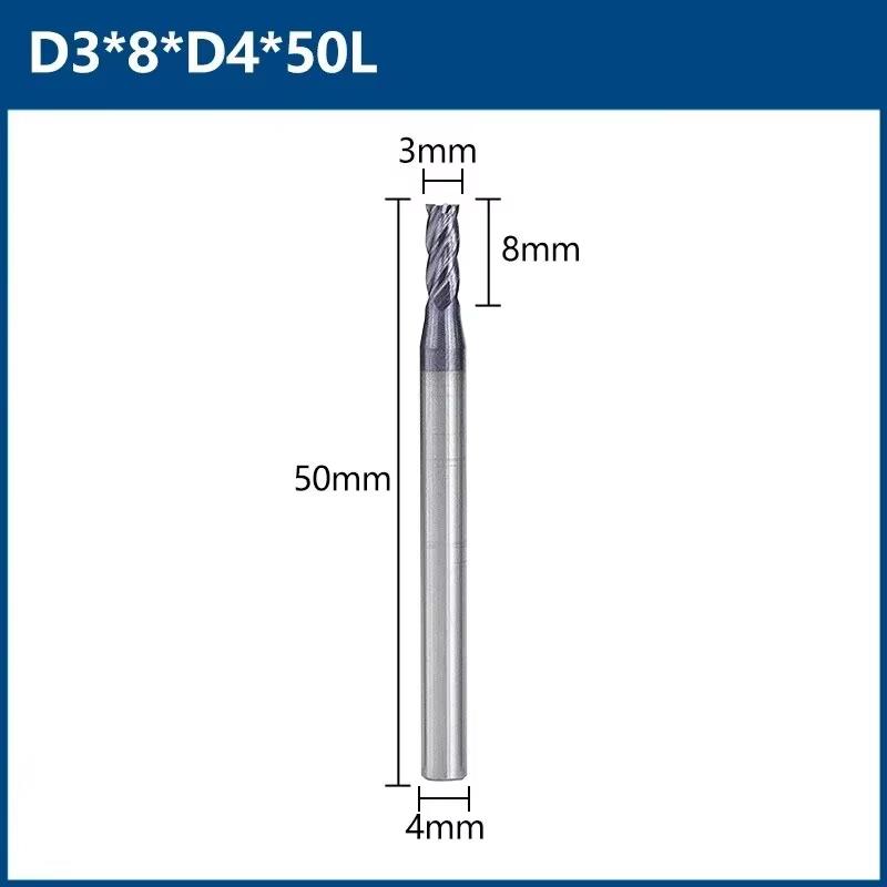 

Фреза CMCP 3-12 мм, 4-канавочная фреза, фреза с твердосплавным покрытием HRC 50, фрезерные инструменты для станков с ЧПУ с покрытием TiALN D3.0x8xD4x50L
