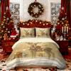 3pcs Christmas Gold Deer Print Coreless Duvet Set Multi Size Bedroom Bedding Holiday Decoration Soft Machine Washable