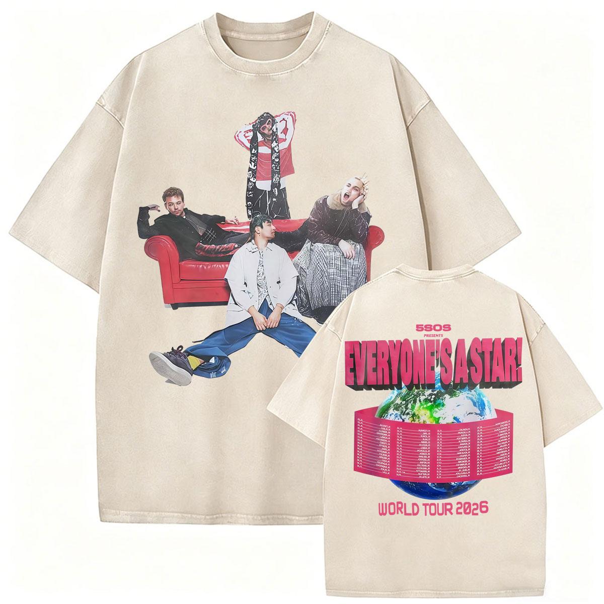 

Seconds of Summer Everyones A Star World Tour Vintage Washed Tshirt Men Women Fashion Harajuku Casual Oversized T Shirt S