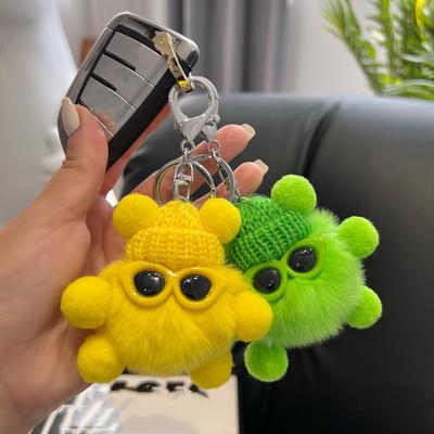 Cute Elfin Key Chains Sunglasses Elf Rabbit Hair Pendants Key Ring Accessories Woman Fashion Bag Handbag Decoration