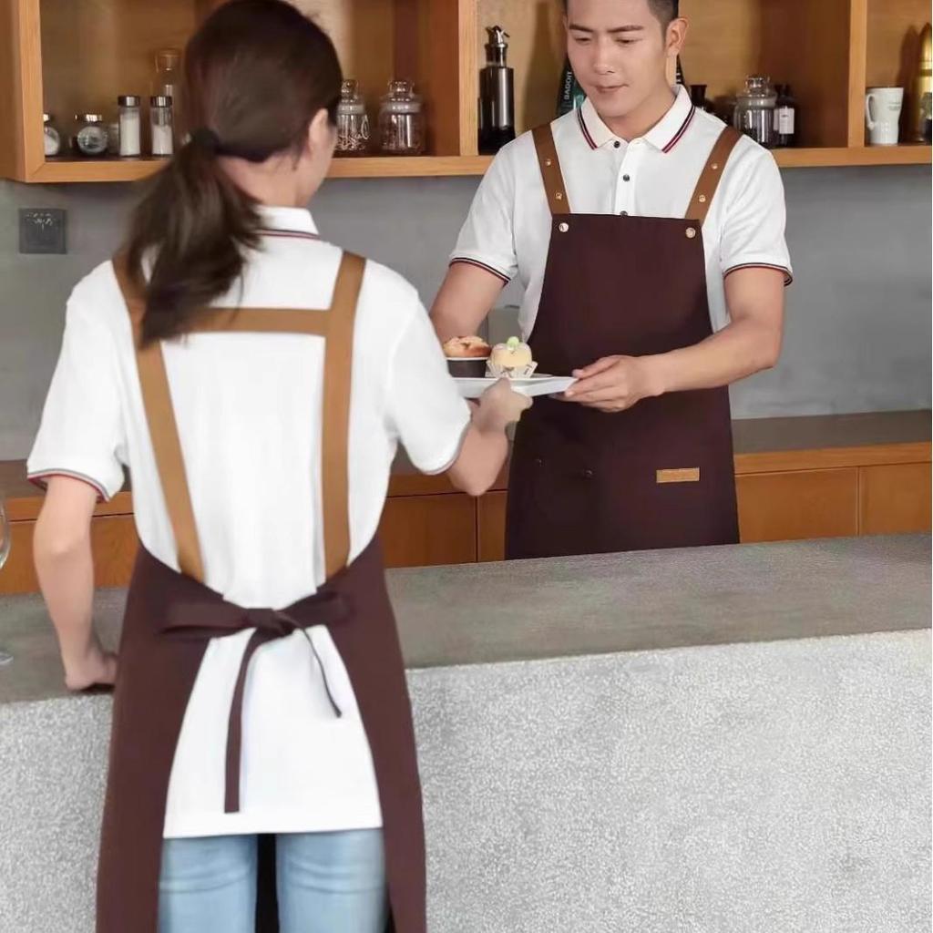 Korean Style Canvas Apron - Waterproof Pure Cotton for Coffee Shops, Nail Art, Men & Women Chefs