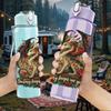 1PC Floral Circle Dragon Emblem 750ml Color Plastic Sports Water Bottle Leakproof Flip Straw Lid Suitable for Sports Office Home Use