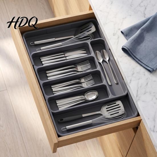 Adjustable Cutlery Tray Plastic Drawer Organizer Tray Kitchen Utensils Storage Box for Restaurant Tableware Flatware Multi-Use Bedroom Bathroom And