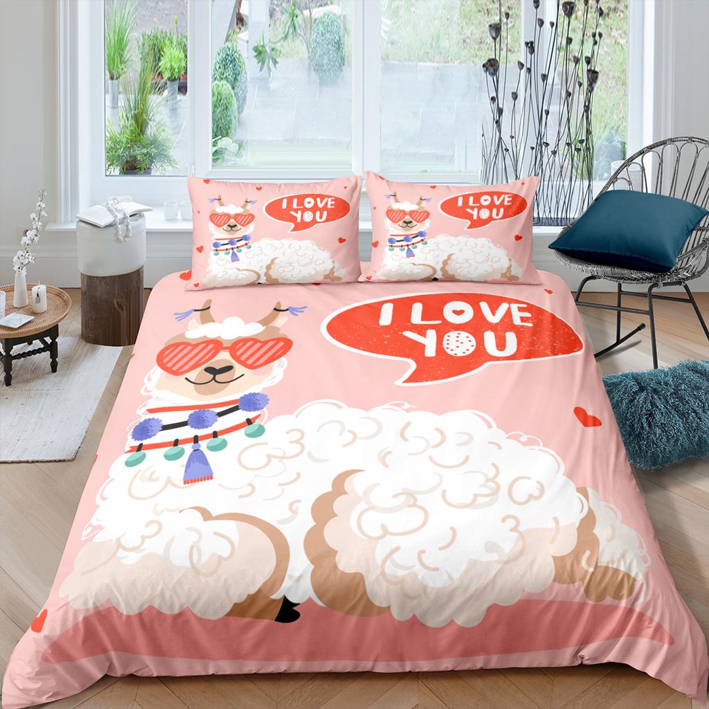 Alpaca Duvet Cover King Queen Size Kawaii Farm Animal Theme Bedding Set Kids Cartoon Llama Alpaca 2/3pcs Polyester Quilt Cover