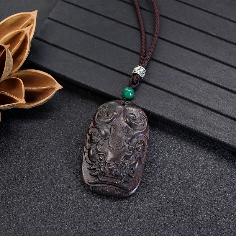 Natural ebony hand-carved necklace female long retro literary Pixiu sweater chain versatile accessories
