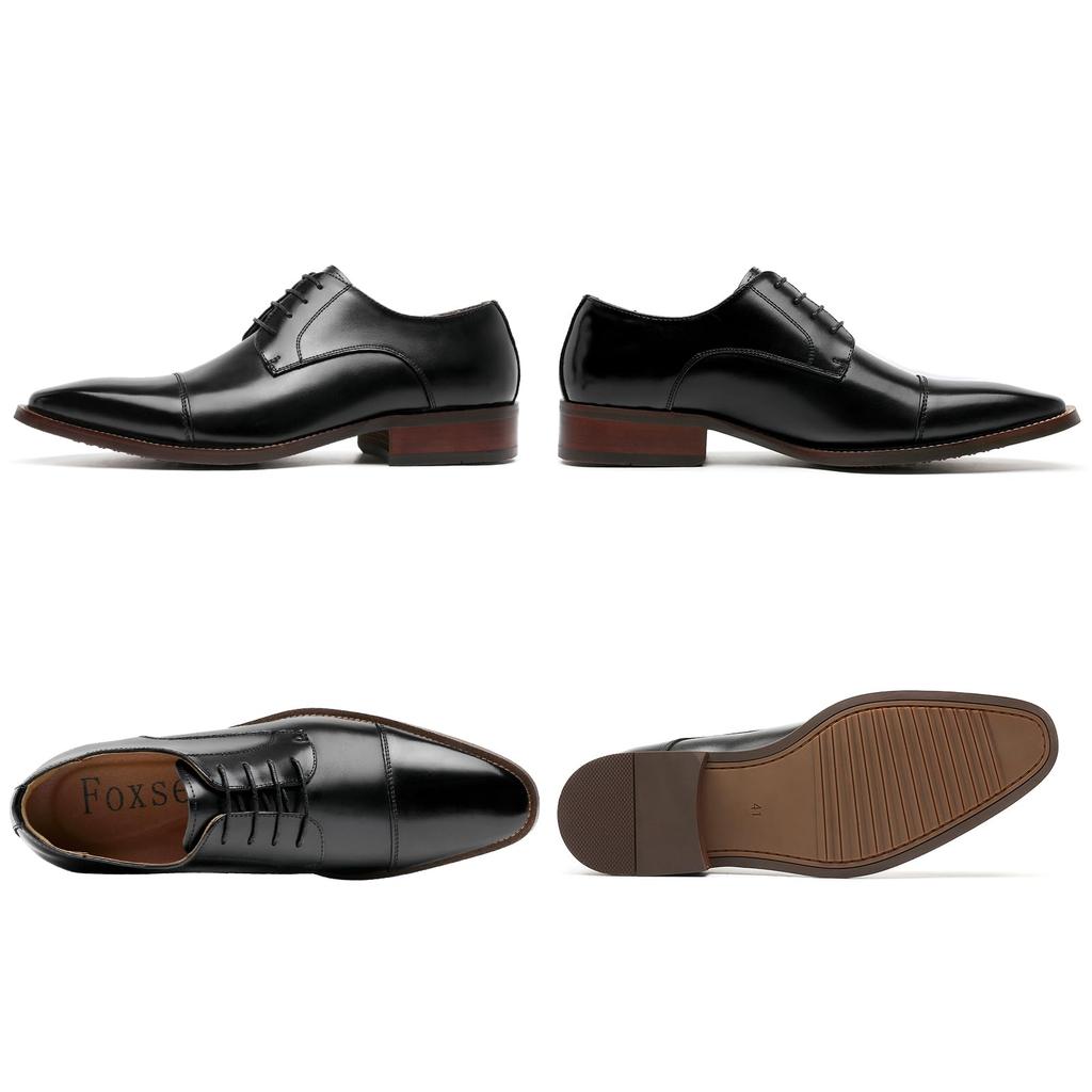 Foxsense Business Šaty Pravé Prémiové Velikost Pánské Boty, Kůže, Rovná špička, Křidélková špička, Lehké, Vodotěsné, Kůže, Formální, Černá, 27.0cm,