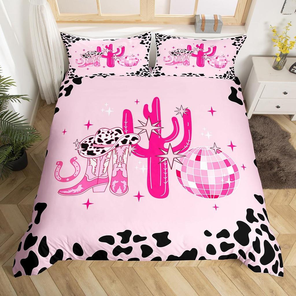 Cute Milk Cow Duvet Cover Set Kawaii Highland Cow Girls Kids Women Bedding Lovely Pink Farmhouse Animal Decor Comforter Covers