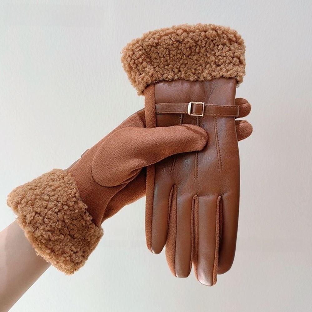 Warm Touch Screen Gloves Thick Thermal Winter Gloves Retro Fleece Lined Gloves  Commuting