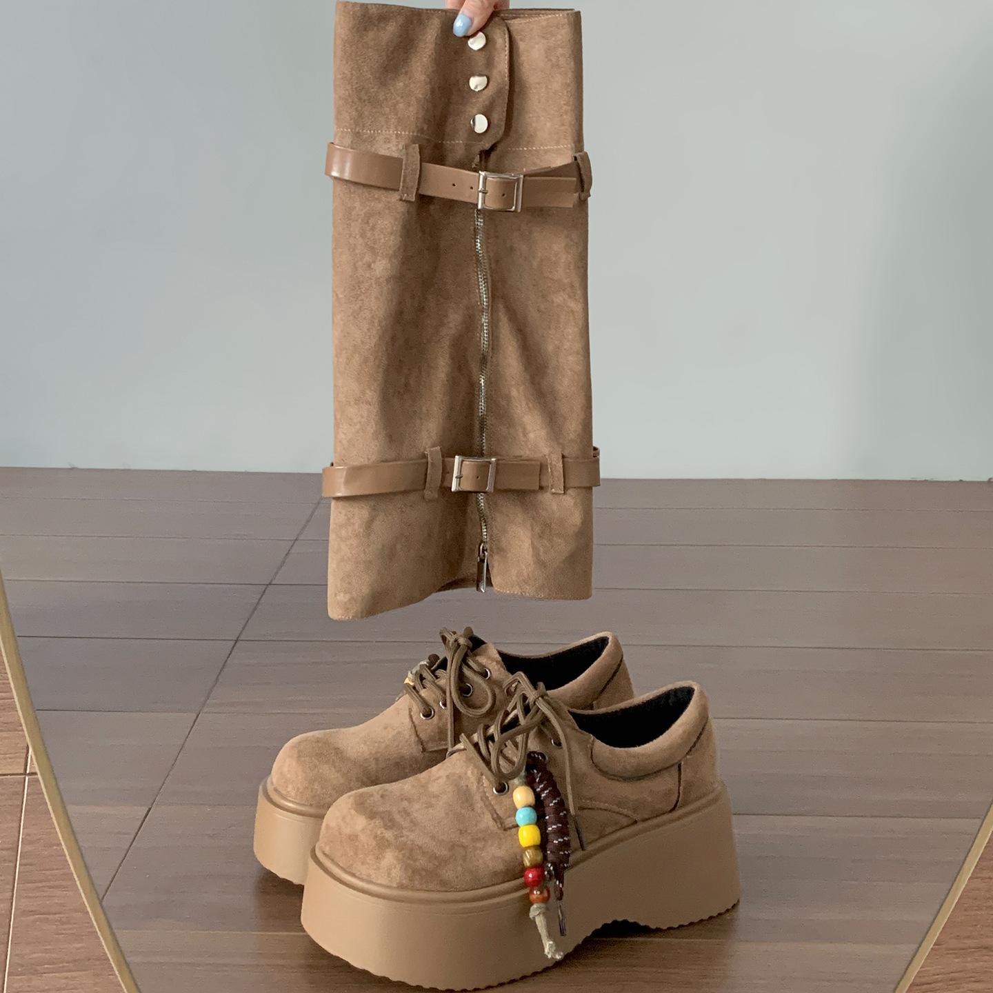 

Maillard brown retro thick-soled heightening boots women s 2025 new autumn skirt two wear trousers mid-tube boots 40 хаки