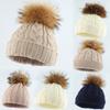 Kids Winter Knitted Beanie Hat With Real Raccoon Fur Pom Toddlers Ages 1-6 Years Soft Acrylic Warm Cap