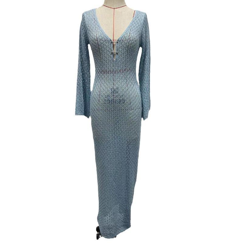 Women's Cover Ups Summer Beach Dress Solid Color Sexy Knit Hollow Out Beach Bikini Swimsuit Cover Up Sunwear