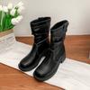 Korean version of knight boots women's belt buckle pleated piled boots comfortable soft sole not tired feet British style thick-soled Martin boots
