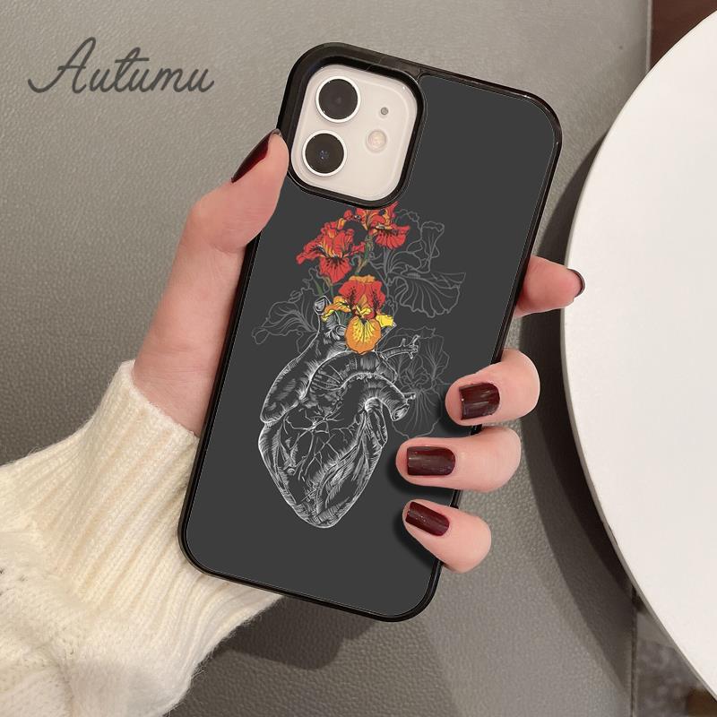 Blumenherz Handyhülle für iPhone 11 12 13 14 Pro Max mini X XR XS SE 2020 5 6S 7 8 Plus Samsung Galaxy S21 S22 Hülle