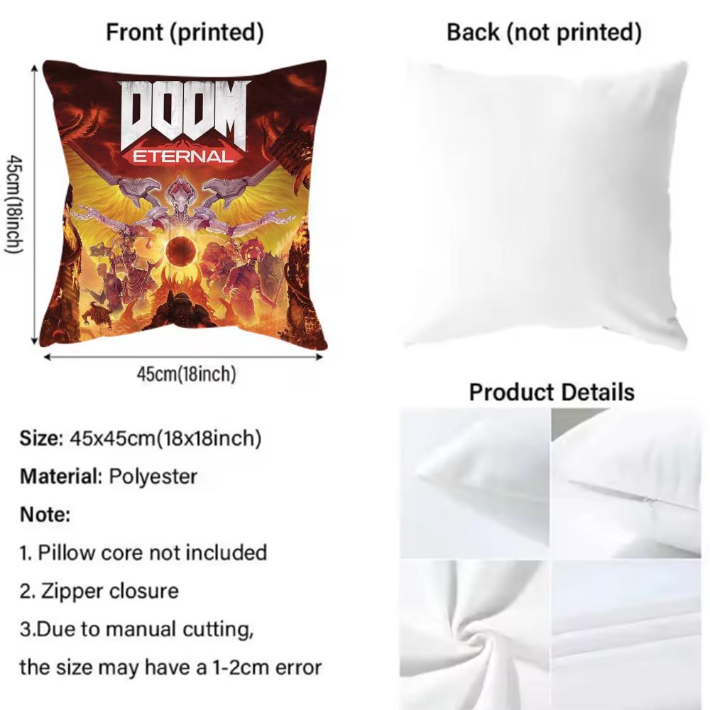 D-Doom E-Eternal Cool Game Cushion Cover Pattern Printed Pillowcase for Living Room Sofa Cushion Cover & Bedroom Decor