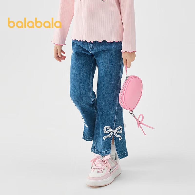 Girls' Embroidered Flared Denim Jeans with Split Hem