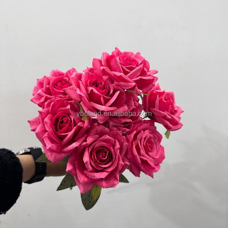9 Heads Silk Cloth Burnt Orange Rose Bouquet for Wedding Home Party Christmas Decoration Bouquet Artificial Decorative Flowers