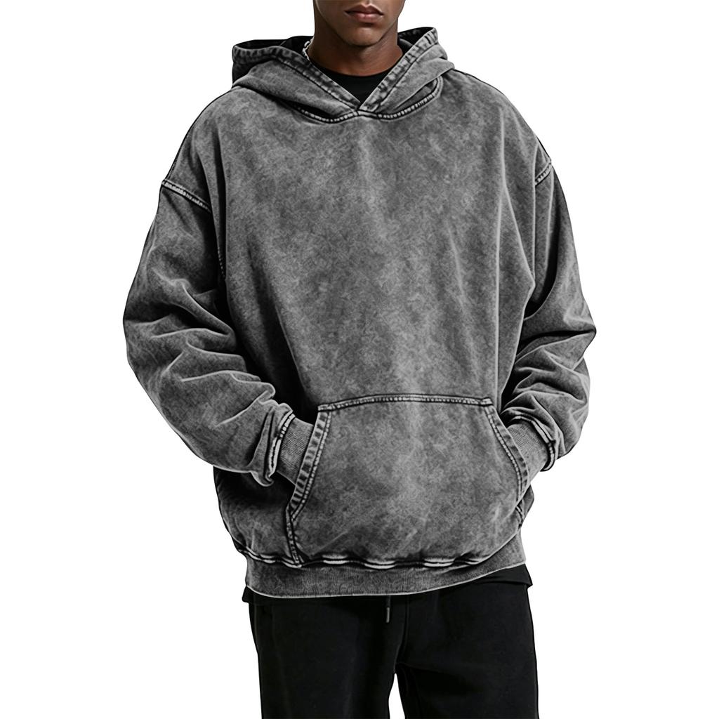 Men's Vintage Cotton Hoodie with Pockets - Casual Comfortable Pullover Sweatshirt for Everyday Wear
