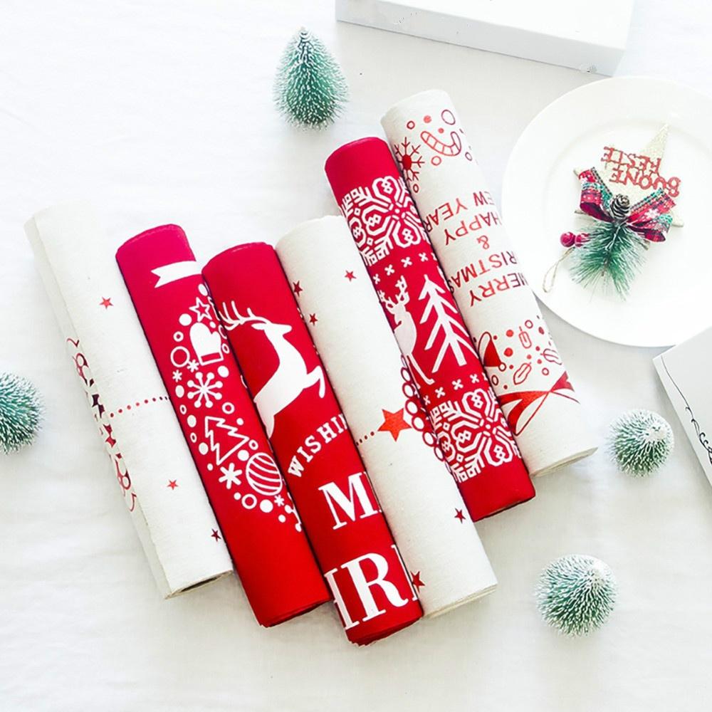 Christmas Linen Tablecloth Christmas Flag Home Party Decorative Elk Tapestry Red Table Runners Cover
