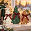Rustic Christmas Tree Tabletop Ornaments 3Pcs Wooden with Plaid and Hemp Rope Bow, Farmhouse Indoor Decorations for Fireplace Polka Dot Xmas
