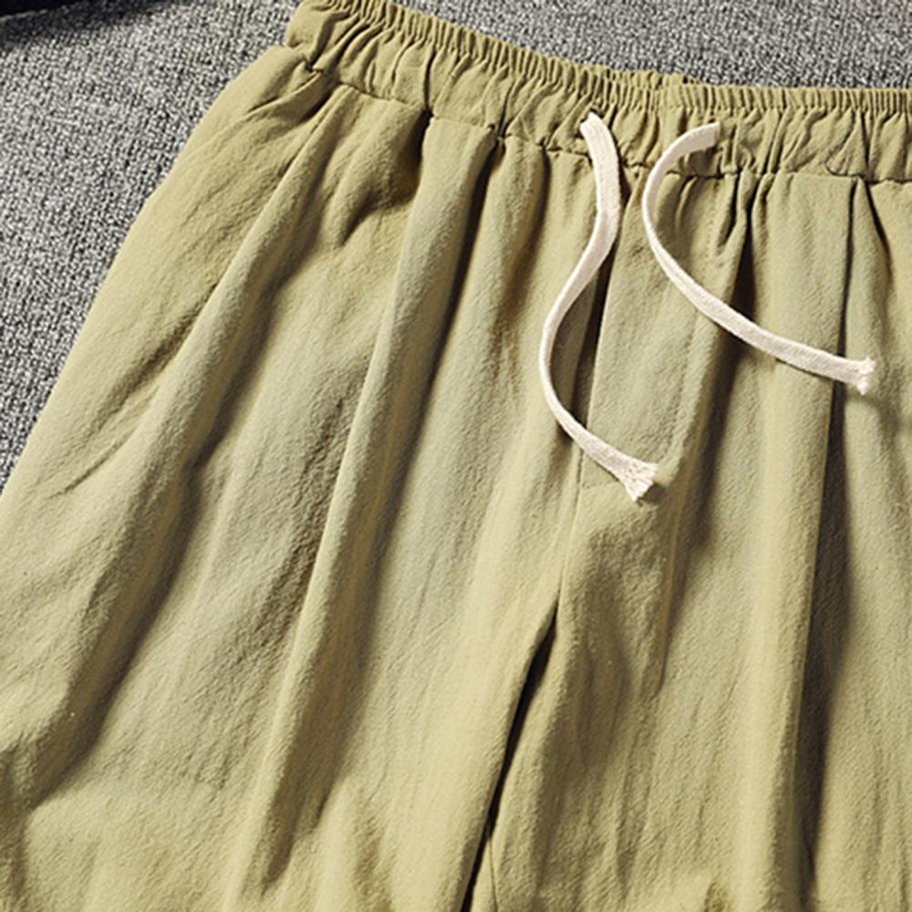 Men Ninth Pants Ankle-banded Straight Thin Side Pockets Drawstring Plus Size Elastic Waist Solid Color Gym Traning Jogging Sweat