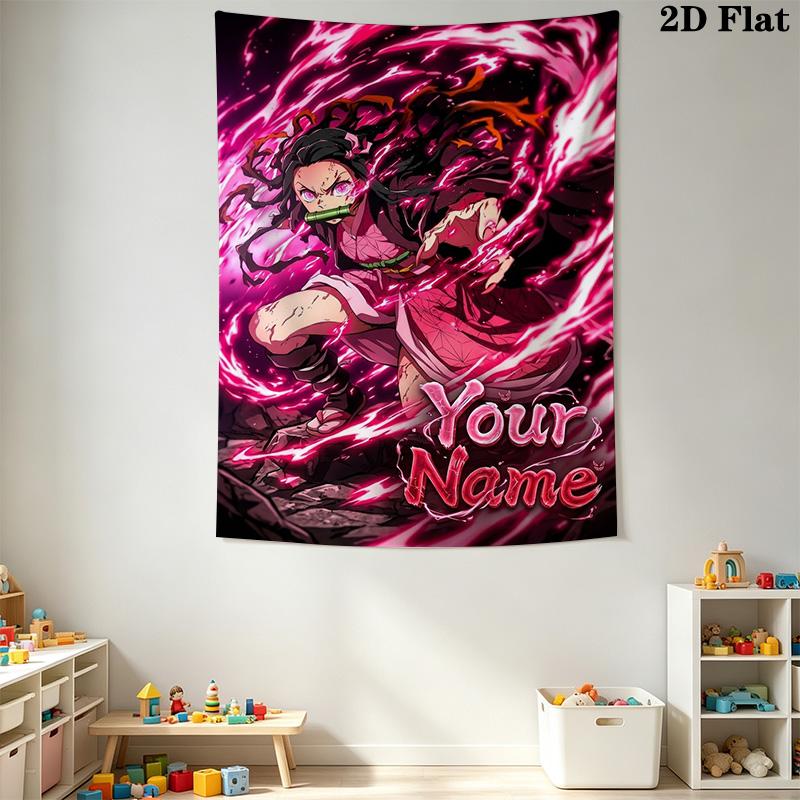 Name Custom Nezuko Wall Tapestry Aesthetic Wall Hanging Printed Fabric Blanket Decorative Tapestries for Bedroom Living Room Home Decor