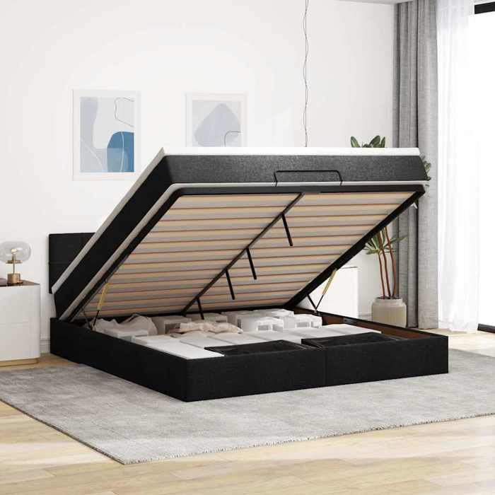 VidaXL Ottoman Bed Frame with Mattress Black 160x200 Cm Fabric 3311472