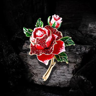 Broche de flor de rosa para mujeres y niñas, broche floral de esmalte y diamantes de imitación elegante