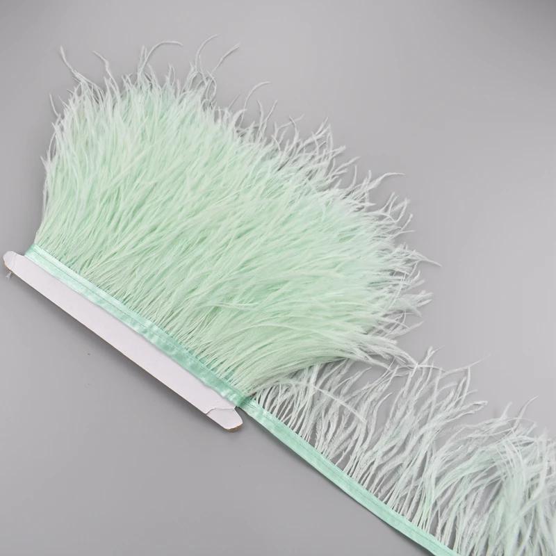 1Meter Ostrich Feathers On Ribbon Tape 10-15Cm Black White Tassel Fringe Trim Shawl Sewing Trimmings Needlework Clothes Decor