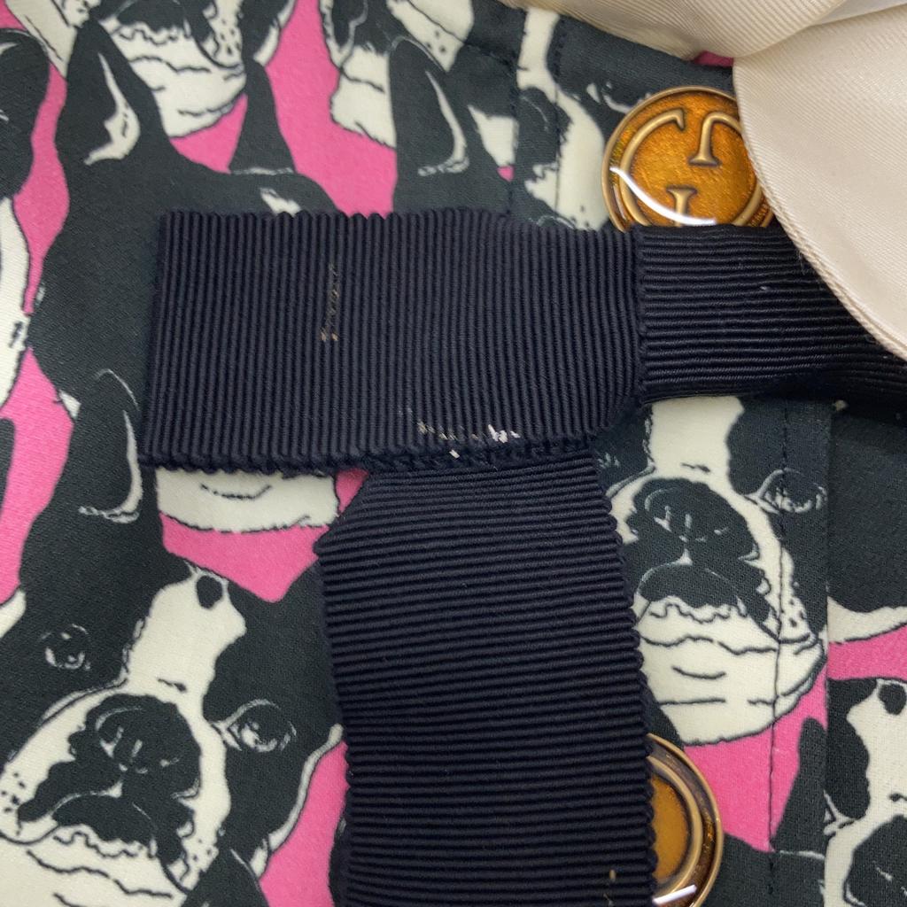 GUCCI 516826 2018 Black x Pink Silk Bulldog Dog Print Peter Pan Collar One-Piece dress 38 pink/blackUsed