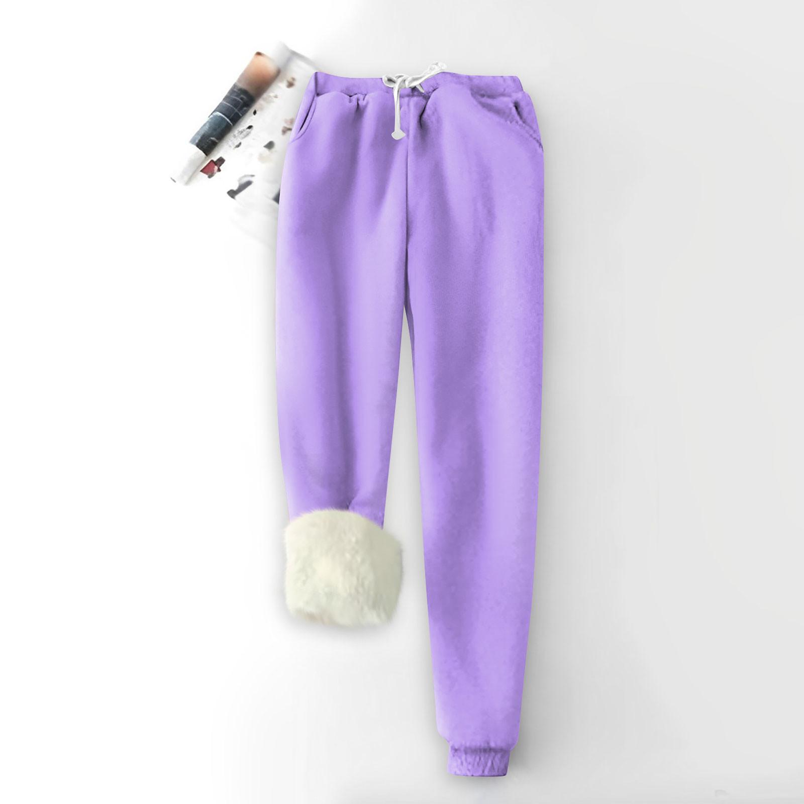 Женские модные однотонные спортивные свободные утолщенные теплые флисовые брюки — фото 18