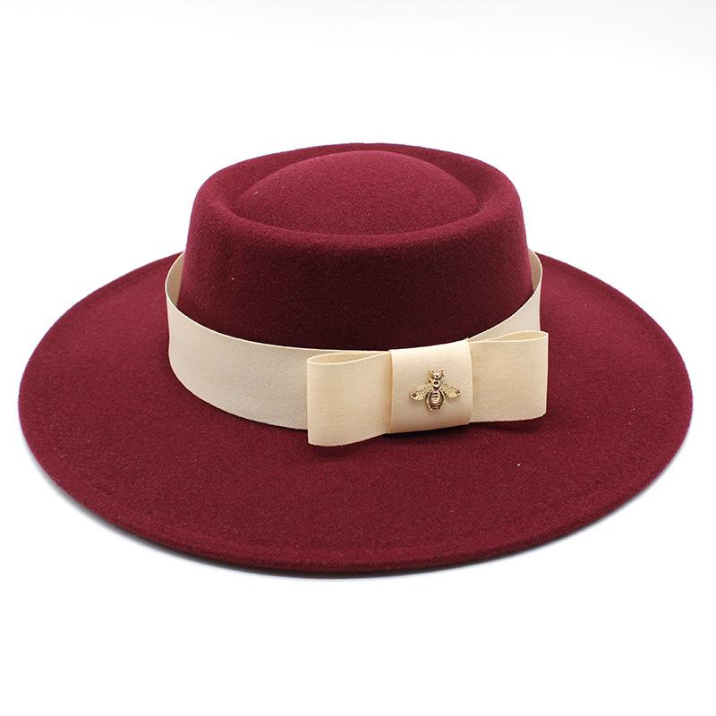 British Elegant Ring-Shaped Concave Flat-Topped Woolen 8.5Cm Top Hat Men'S And Women'S Flat-Topped Woolen Top Hat